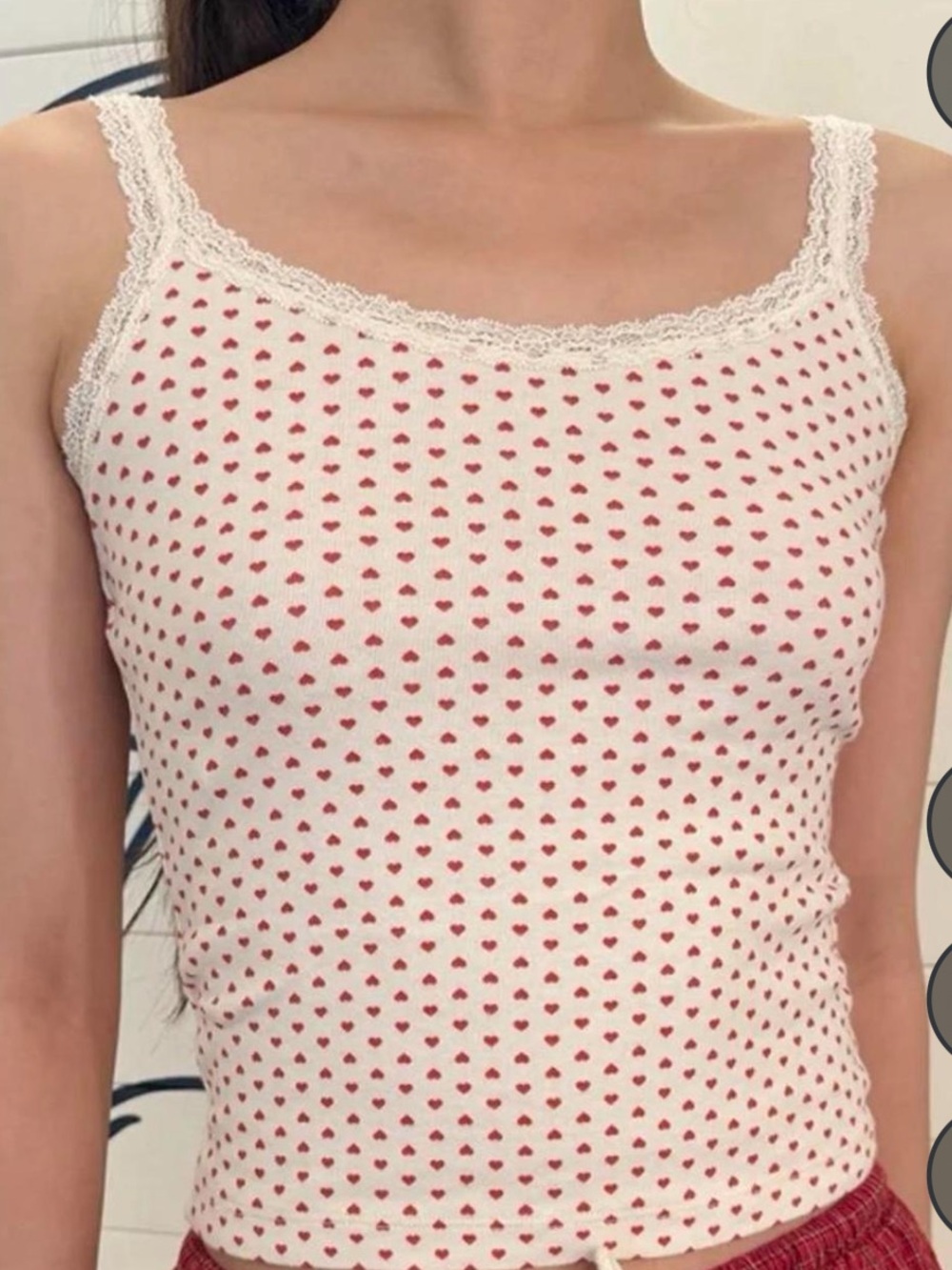 Brandy Melville White Cami with Red Polka Hearts - Picture 3 of 6